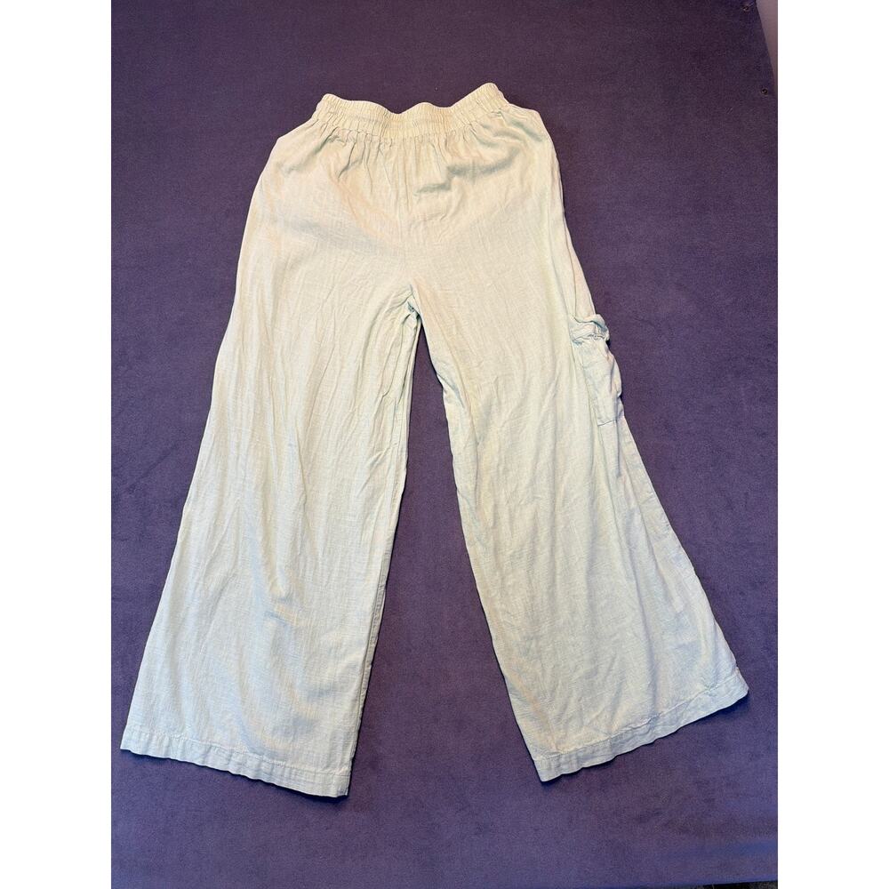 Coco + Jaimeson Linen Drawstring Waist Pants Womens M Mint Wide Leg - Picture 10 of 10